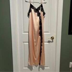 Elegant Satin Nightgown with Black Lace Trim